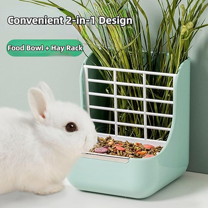 2 in 1 Food Hay Feeder for Guinea Pig, Rabbit Feeder, Indoor Hay Feeder for Guinea Pig, Rabbit, Chinchilla, Feed Bowls Use for Grass & Food (Blue)-Mewly Pet