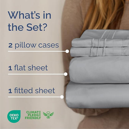 Cal King Size 4 Piece Sheet Set - Comfy Breathable & Cooling Bed Sheets Set - Hotel Luxury Bedding for Women, Men, Kids, Teens, Boys & Girls - Deep Pockets, Soft, Wrinkle Free - Oeko-Tex - Steel Blue