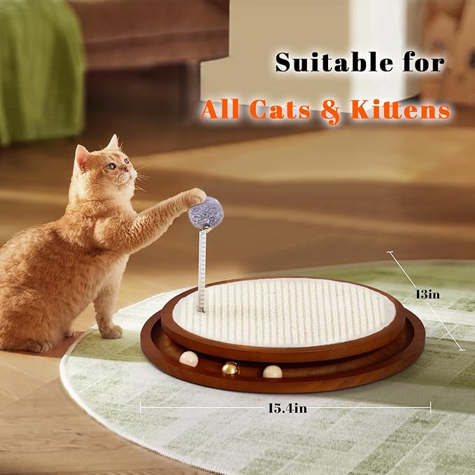 Cat Scratcher, Cat Natural Sisal Scratching Pad, Kitten Interactive Toy with Ball Track Spring Ball for Chasing Hunting Mental Physical Exercise Puzzle-Mewly Pet