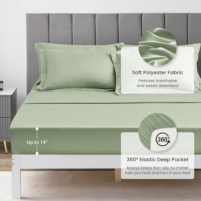 Love's cabin Full Comforter Set Sage, 7 Pieces Full Bed in a Bag, All Season Bedding Sets with 1 Comforter, 1 Flat Sheet, 1 Fitted Sheet, 2 Pillowcase and 2 Pillow Sham