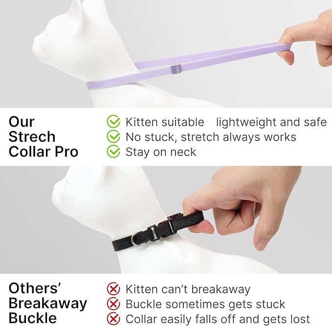 Safety Cat Collar Pro, Lightweight Elastic Release Non Breakaway Cat Collar Adjustable with Snap Fastener for Kitten All Small Large Cats, US IDA Gold Award (Olive, S 5.9-11.8")-Mewly Pet