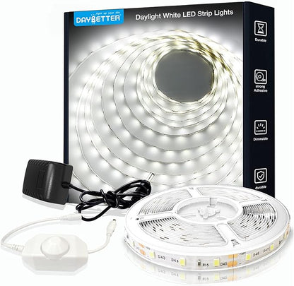 DAYBETTER White LED Strip Light, 20 ft Dimmable Bright Rope Lighting, 6500K 24V Strips, 360 LEDs 2835 Tape Lights for Bedroom, Kitchen, Mirror, Home Decoration(1 Roll)