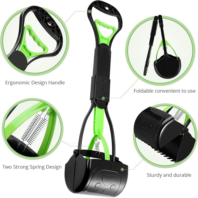 PPOGOO Non-Breakable Pet Pooper Scooper for Dogs and Cats with Long Handle High Strength Material and Durable Spring for Easy Grass and Gravel Pick Up-Mewly Pet
