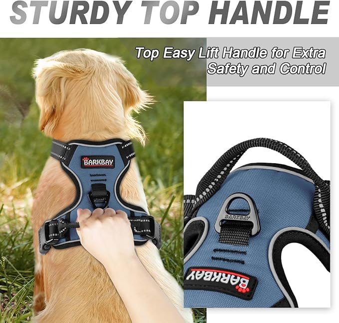 BARKBAY No Pull Dog Harness Front Clip Heavy Duty Reflective Easy Control Handle for Large Dog Walking(Navy,S)-Mewly Pet