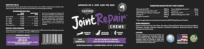 Joint Repair Hip and Joint Chews for Dogs - Finest for Pets Glucosamine, Chondroitin, MSM, Omega 3 & Turmeric for Dog Joint Support, Mobility & Pain Relief - (120 Chicken Flavored Chews, Made in USA)-Mewly Pet
