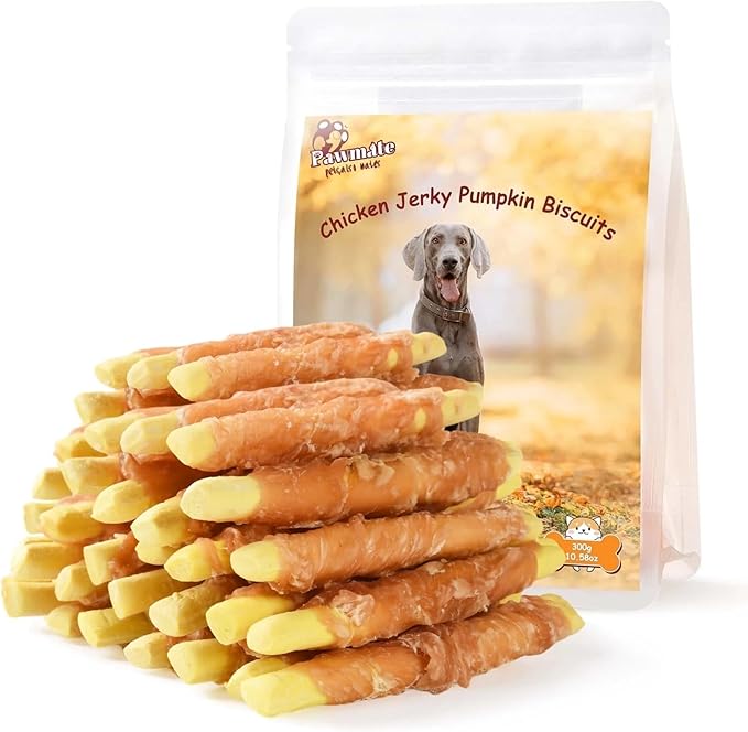 Dog Treats Pumpkin Biscuits Chicken Wrapped, Healthy Chewy Snacks High Fiber Low Fat, Training Treats for Small Medium Large Dogs, 10.6oz-Mewly Pet