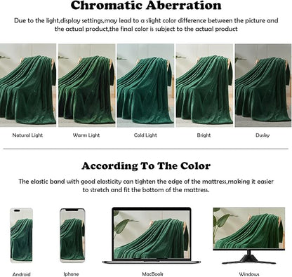 NEWCOSPLAY Super Soft Twin Blanket Dark Green Premium Silky Flannel Fleece Leaves Pattern Lightweight Bed Blanket All Season Use (Dark Green, Twin(60"x80"))