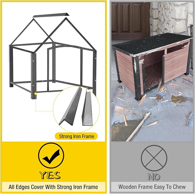 Aivituvin Dog House Outdoor with Metal Frame, Dog Kennel Outside for Small to Medium Breed, 45" Weatherproof Large Dog Shelter with Anti-Chewing Iron Frame, White (45" D x 32.9" W x 32.6" H)-Mewly Pet
