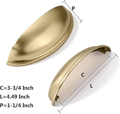 khtumeware 2 Pack 3-3/4" Gold Drawer Pulls Brushed Brass Cabinet Cup Pulls Kitchen Hardware Cabinet Handles Drawer Handles Knobs 3-3/4 inch Hole Center