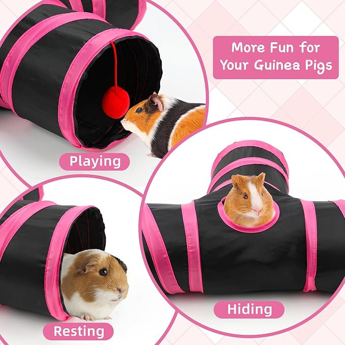 Rypet Guinea Pig Tunnel, 3 Way Collapsible Rabbit Tunnel, Small Pet Tunnels and Tubes with Interactive Ball for Rabbit Ferret Hamster Chinchilla Hedgehog Hiding and Resting-Mewly Pet