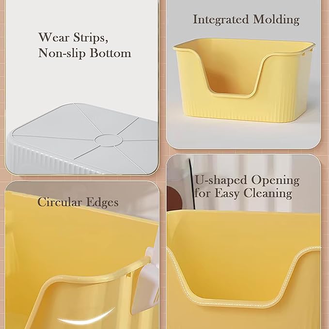 Vealind Jumbo Litter Box, XL Litter Boxes for Big Cats, Extra Large Space, High Sided Litter Pan, Leak-Proof & Anti-Splashing, Easy Clean & Durable (25” * 17” * 13” Yellow)-Mewly Pet