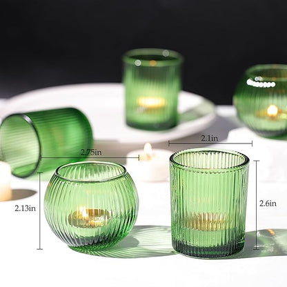 Green Votive Candle Holders Set of 10- Round Green Candle Holders Bulk, Glass Candle Holder for Wedding Home Decoration, Tea Lights Candle Holder for Bridal Shower, Party & Gift