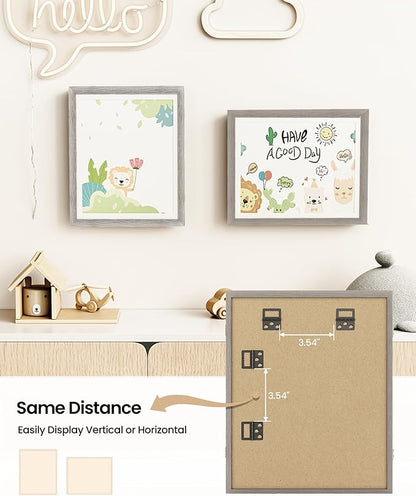 BAIJIALI Grey Art Frames for Kids Artwork - Front Opening Holds 150 Drawings, 3D Crafts - 3 Packs 8.5x11 with mat or 9x12 without Mat