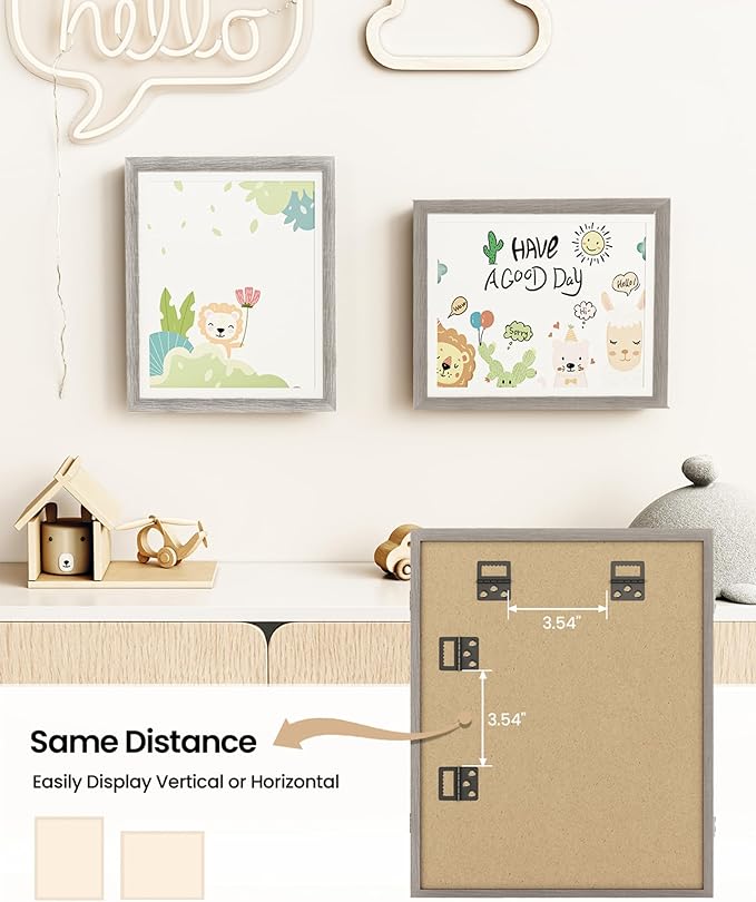 BAIJIALI 2 Packs Grey Kids Art Frames for Kids Artwork Frames Changeable Display 8.5x11 with Mat or 9x12 without Mat,Picture Frame for Kids Artwork Front Opening Holds 150 Horizontal &Vertical For
