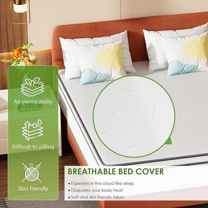 PayLessHere | 12 Inch Queen Mattress | Medium Firm Hybrid Mattress | White | with High-Density Foam and Breathable Cover | Pocket Spring Design, Pressure Relief | Bed in a Box, CertiPUR-US Certified