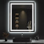 Lighted Mirror, 30x36 Inch Gradient Front and Backlit LED Mirror, 3 Colors Dimmable CRI>90 Double Lights, IP54 Enhanced Anti-Fog, Hanging Plates Wall Mount LED Bathroom Mirror