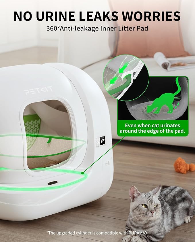 PETKIT PuraMax 2 Automatic Self-Cleaning Cat Litter Box, App Control Scoop-Free Litter Box with Safety Sensors, Odor Free & Anti-Leakage Basic Bundle Includes Trash Bags,2.4G WiFi & Low Entrance-Mewly Pet