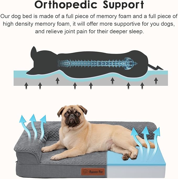 Orthopedic Dog Bed Medium Size Dog, 3 Inch Memory Foam Pet Bed for Small and Medium Dogs, Washable Removable Cover, Nonskid Bottom, Waterproof, 35x23 Inches, M Dark Grey-Mewly Pet