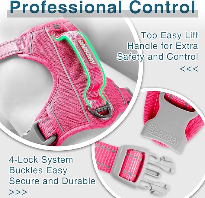 BARKBAY Dog Harness No Pull with ID Tag Pocket - Heavy Duty, Reflective, Easy Control for Large Dogs(Pink,XL)-Mewly Pet