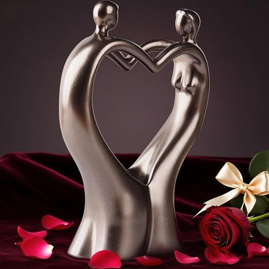 Artistic Heart-Shaped Couple Embrace Statue, 8-Inch Tall Romantic Sculpture - Meaningful Valentine's Day, for Wife, Husband, Couples - Elegant Resin Figurine for Home Decor, Wedding