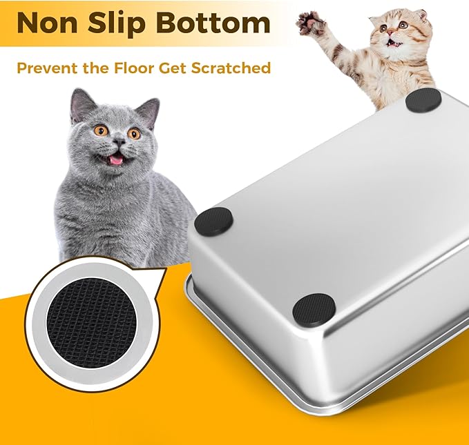 LIHONG Stainless Steel Cat Litter Box,Small Metal Litter Box for Small Cats Hamster Rabbits,No Smell,Non Stick,Easy to Clean(18" Lx14 Wx4 H,M)-Mewly Pet
