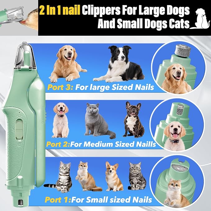 2 in 1 Dog Nail Clippers and Grinder with Lights & Cat Nail Clipper for Large Medium Small Dogs Cats Nail Trimmers USB Rechargeable with 2 LED Lights Dog Claw Care for Non-Black Nails-Mewly Pet