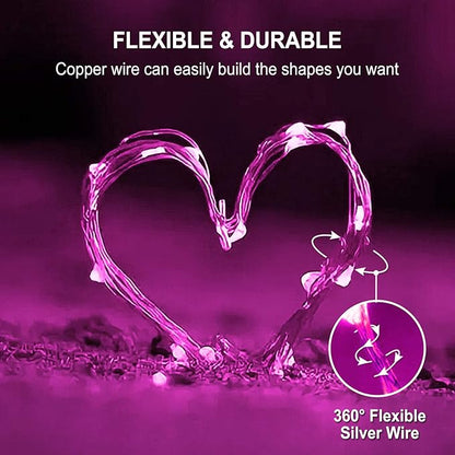JMEXSUSS 4 Pack 50 LED Pink Fairy Lights Battery Operated, 16.1ft Christmas Fairy Lights Indoor Outdoor Waterproof, Pink String Lights for Bedroom Wedding Birthday Valentine Christmas Decorations