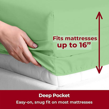 Mellanni Split King Sheets Set - 5 PC Iconic Collection Bedding - Hotel Luxury, Extra Soft, Cooling Bed Sheets - Wrinkle, Fade, Stain Resistant (Split King, Pistachio)