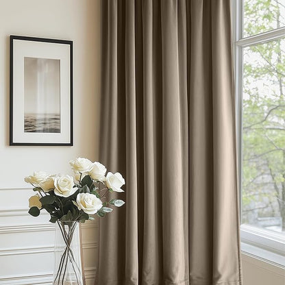 Lazzzy Velvet Blackout Curtains Thermal Insulated Room Window Drapes Super Soft Luxury Curtains for Living Room Bedroom Rod Pocket 2 Panels, Light Taupe, 52" W x 72" L