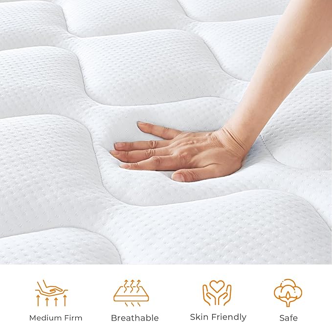 koorlian Twin XL Mattress, 10 Inch Hybrid Mattress Twin XL with Individual Pocket Springs and Pressure-Relieving Memory Foam, Breathable, Medium Firm Mattress in a Box 80"x39"x10"
