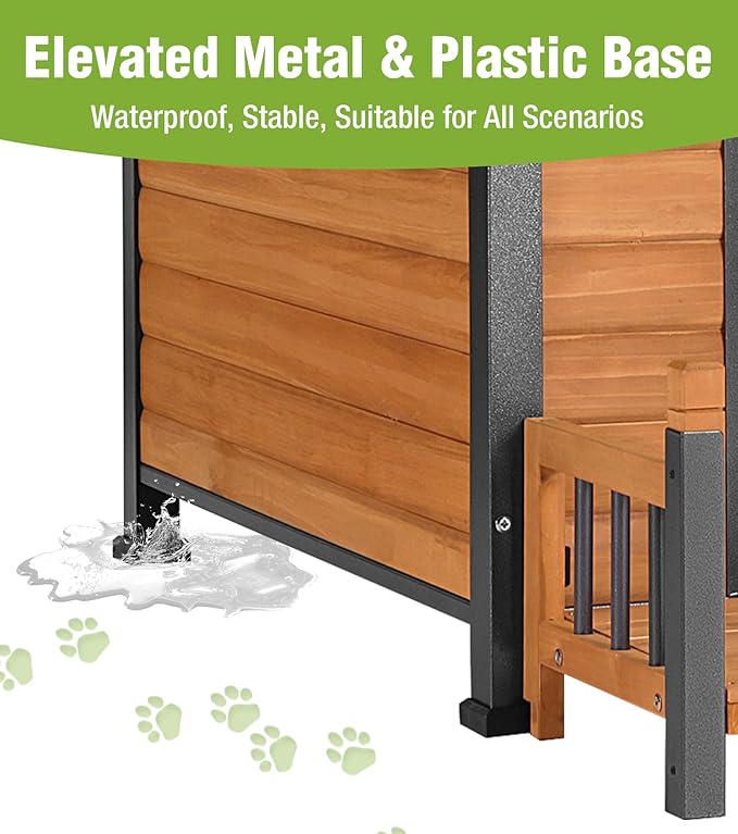 Large Outdoor Dog House Insulated, Weatherproof Dog Kennel with Porch, Anti-Chewing Metal Frame, for Medium to Large Breed-Mewly Pet