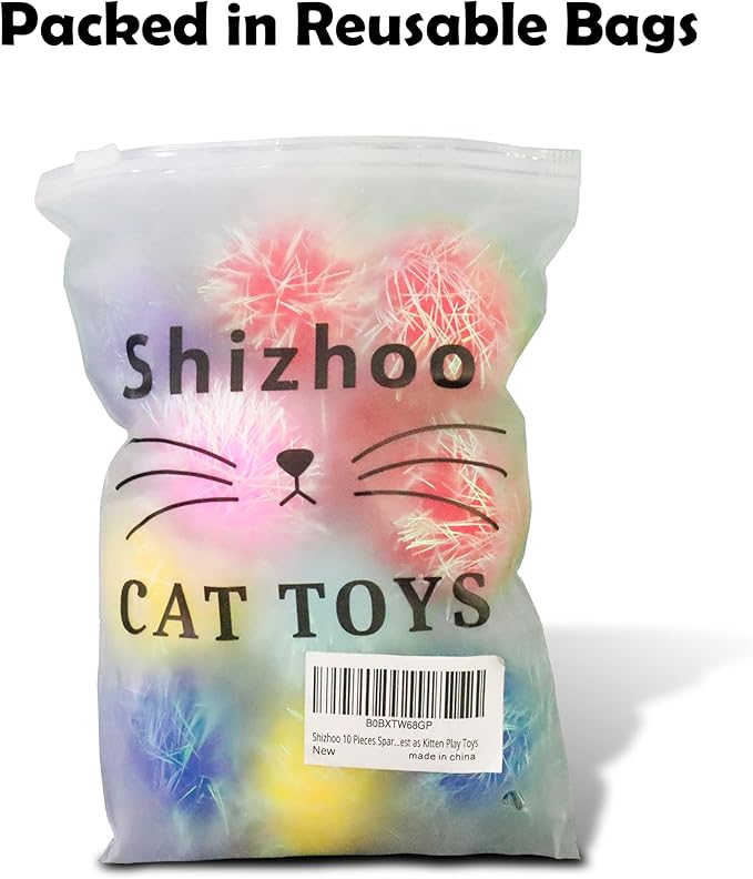 30 Pieces 1.6 inches Sparkle Pom Pom Balls for Cat - Interactive Glitter Balls, Multicolor, Best as Kitten Play Toys-Mewly Pet