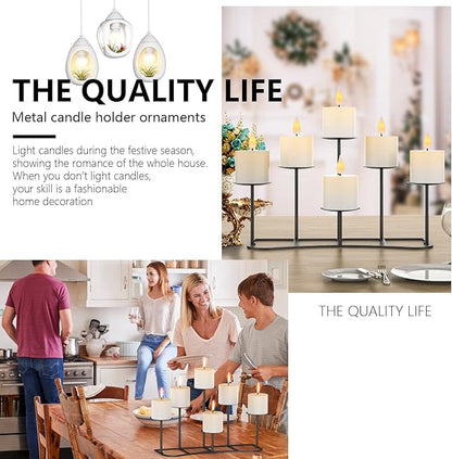 smtyle Christmas DIY 6 Fireplace Candle Candelabra Candleholder Mantle Decor for Flameless or Wax Pillar Candles Stand with Black Iron Decoration on Desk or Floor