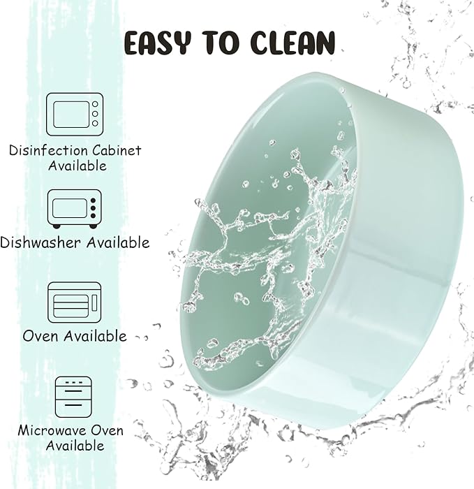 SPUNKYJUNKY 15° Slanted Ceramic Dog and Cat Bowl with Wooden Stand, Tilted Bulldog Food and Water Bowl No Slip Non-Spill for Cats Medium Dogs Big Face Pets 13.5 OZ (1.7 Cups, Morandi Green × 2)-Mewly Pet