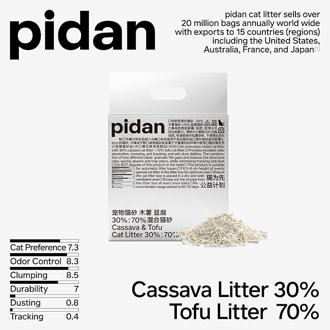 pidan Cassava Cat Litter with Tofu Litter clumping,Odor Control,Plant-Based Natural Ingredients,Ultra Absorbent and Fast Drying,Low Dust,Scented (5.3lb×2bags)-Mewly Pet