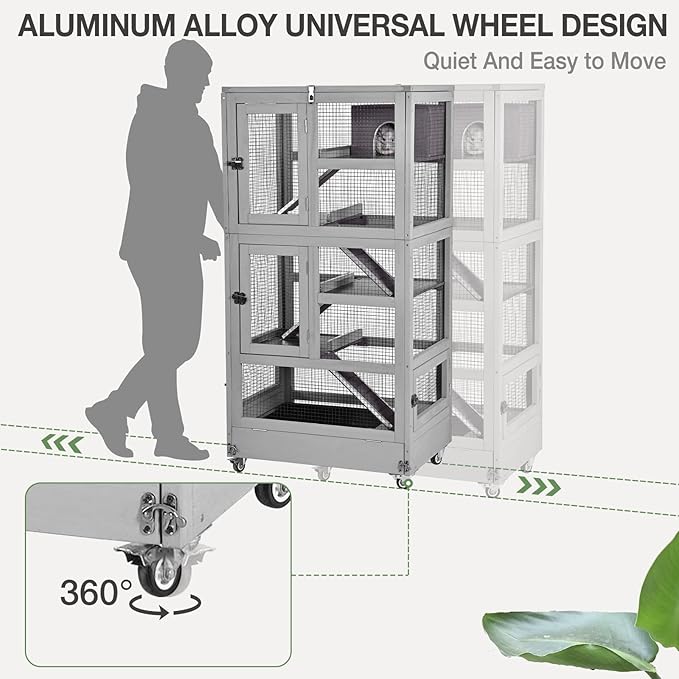 Ferret Cage Rat Cage Indoor Outdoor, Large Guinea Pig Cages with 5 Levels, Wooden Chinchilla Cage with Wheels for Hamster, Chameleon, Gerbils and Other Small Animals Anti-Chewing-Mewly Pet
