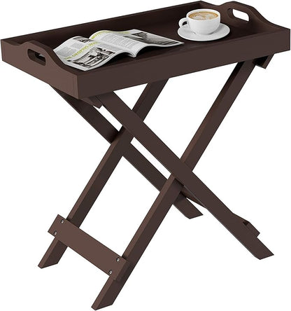 Folding TV Tray Table - Contemporary Side Table with Removable Tray Top for Food Serving, Decor, or Meals - Portable End Furniture for Living Room, Bedroom, or Home Office by Lavish Home (Brown)