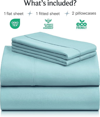 LuxClub 4 PC King Sheet Set, Deep Pockets Wrinkle Free Cooling Bed Sheets Hotel Bedding for Women, Men, Kids & Teens, Includes 1 Fitted Sheet, 1 Flat Sheet and 2 Pillowcases - Silky Soft Aqua
