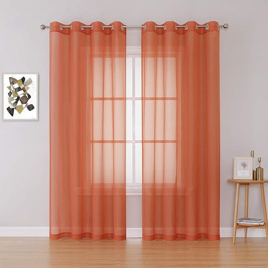 KEQIAOSUOCAI Patio Door Sheer Curtain Panels - Ceiling to Floor Extra Long Voile Drape Curtains Window Treatment for Sliding Glass Door (Burnt Orange,2 Pieces,W 54 x L 95 inches)