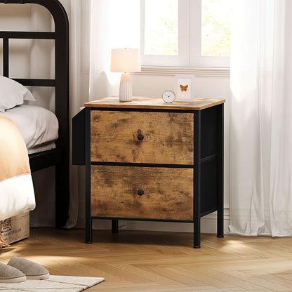 BOLUO Night Stand with Drawers for Bedroom - Small nightstand with Pocket 2 Drawer Dresser End Table Brown