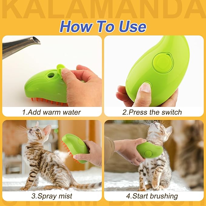 3 in 1 Cat Steamer & Brush - Silicone Massage Grooming Tool, Pet Hair Cleaning Comb for Cats & Dogs (Mango Green)-Mewly Pet