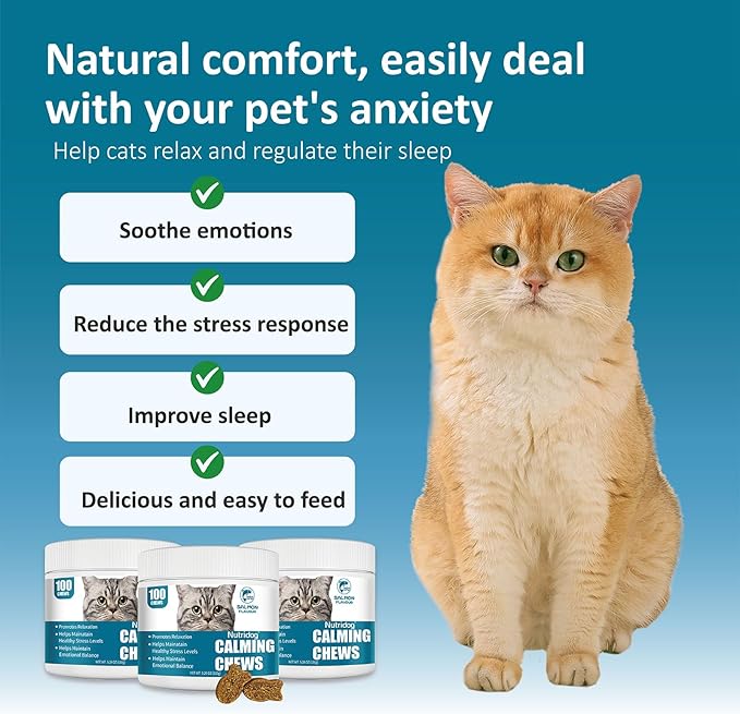 Cat Calming Treats - 100 Count Salmon Chews with Organic Chamomile & Ginger, Stress Relief Supplement for Separation Anxiety, Vet Visits & Thunderstorms (Salmon)-Mewly Pet