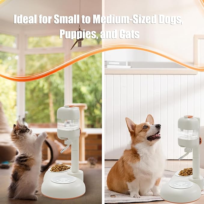 Pet Bowls with Weaning Bottles,3 in 1 Height Adjustable Water Dispenser for Dogs,15°Tilted Food Bowls for Small Dogs,Puppy Feeding,Pet Food Bowls for Cats,Rabbits,Ferrets-Mewly Pet