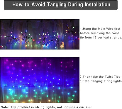 Rainbow Fairy String Curtain Lights with Remote, Twinkle LED Ombre Light Curtain for Girls Room, Bedroom, Teen Room, Kid's Room, Unicorn Theme, Party, Christmas Décor Gift (Rainbow)