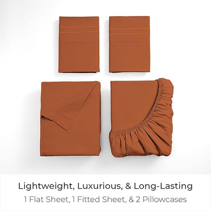 Mellanni Queen Sheets Set - 4 PC Iconic Collection Bedding - Hotel Luxury, Extra Soft, Cooling Bed Sheets - Wrinkle, Fade, Stain Resistant (Queen, Terracotta)