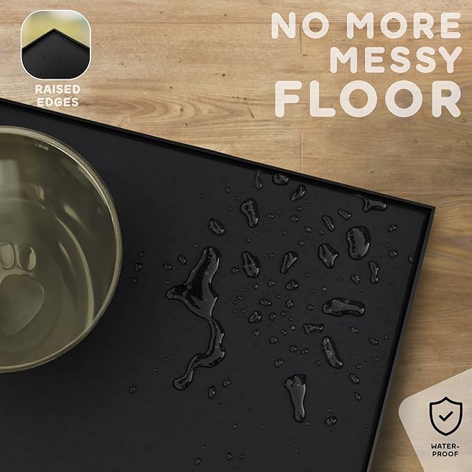 Dog Food Mat - 24x15” Large Silicone Pet Food Mat, Raised Edges for Food and Water Prevent Spill, Waterproof Cat Food Mat Protect Floors,Easy Clean Dog Bowl Mats for Food and Water-Mewly Pet
