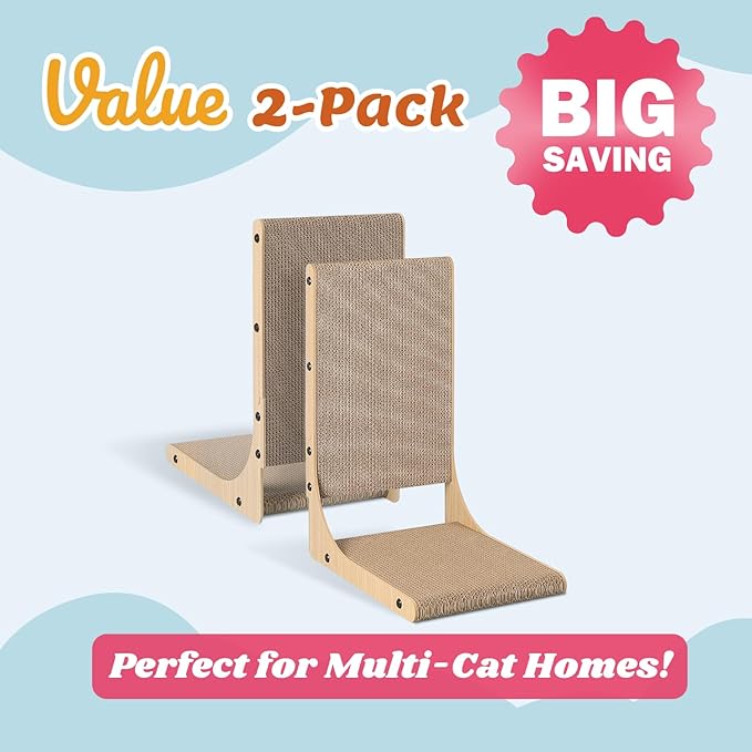 2-Pack Cat Scratching Board, 19.7'' Tall Cardboard L Shape Vertical Cat Scratchers for Indoor Cats, Cat Scratching Post for Wall and Couch, Medium-Mewly Pet
