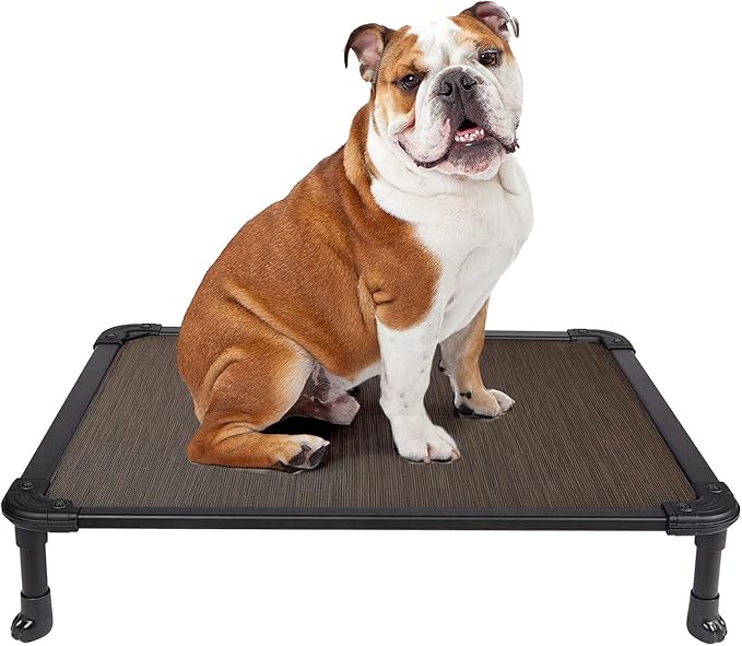 Veehoo Chew Proof Elevated Dog Bed - Cooling Raised Pet Cot - Rustless Aluminum Frame and Durable Textilene Mesh, Unique Designed No-Slip Feet for Indoor or Outdoor Use, Brown, Medium, CWC2002-Mewly Pet
