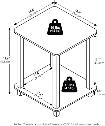 Furinno Simplistic Side Table Set of 2, 2-Tier End Table, Nightstand, Night Stand, Bedside Table, Easy Assembly, for Living Room, Bedroom, White
