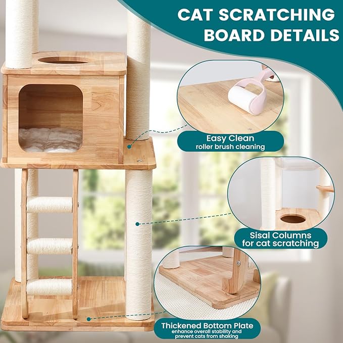 65-inch Tall Cat Tree，Cat Tower for Indoor Cats with Feel-Safe Enclosed Cat Cave、Scratching Post、Space Capsule Nest and Cat Ladder-Mewly Pet